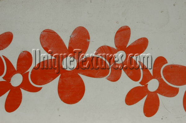 sign pattern retro scratched art/design marine fiberglass flowers multicolored red      