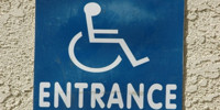 blue white metal architectural textual sign symbol